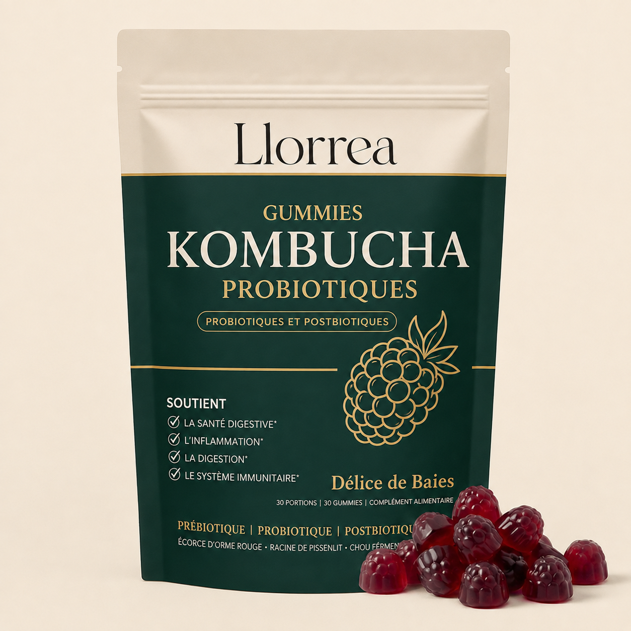 Gommes probiotiques au kombucha pour le soutien digestif
